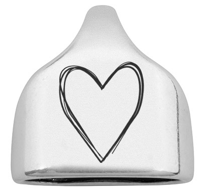 End cap with engraving "Hearts", 22.5 x 23 mm, silver-plated, suitable for 10 mm sail rope 