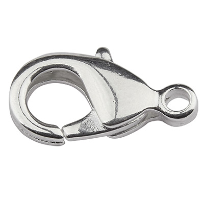 Carabiner brass, length 15 mm, shiny silver plated 