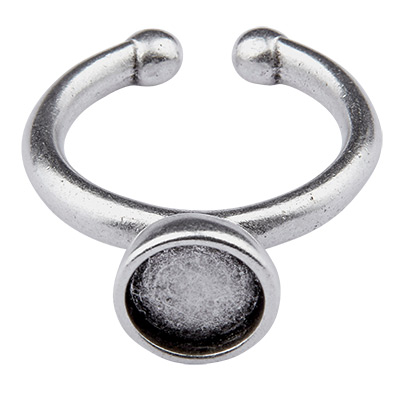 Finger ring diameter 17 mm with setting for 8 mm cabochons, silver-plated 
