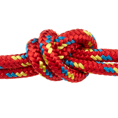 Climbing rope rope, diameter 6 mm, 16-plait, polyamide, red-blue-yellow, length 1 m 