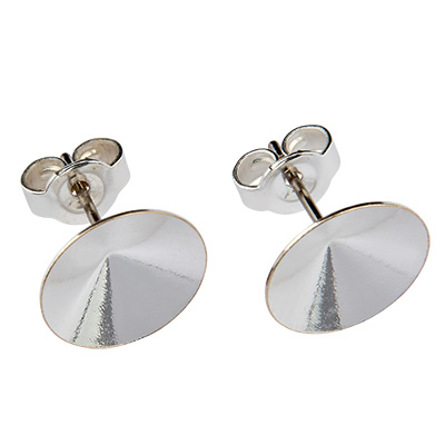 Pair of stud earrings with titanium pin and adhesive mount for Rivoli SS47 with stopper, silver plated 