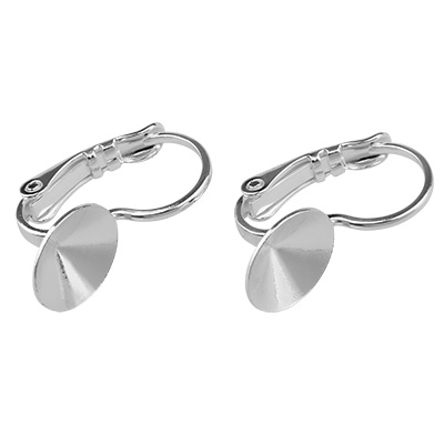 Pair of earrings with brisur and glue setting for Rivoli SS39, silver plated 