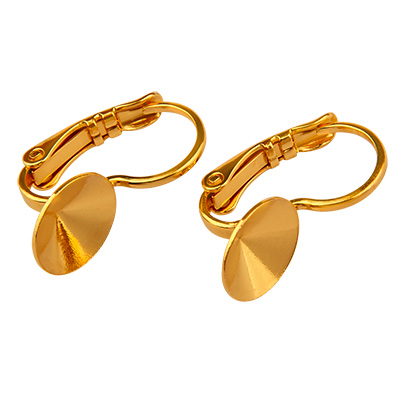 Pair of earrings with brisur and glue setting for Rivoli SS39, gold plated 