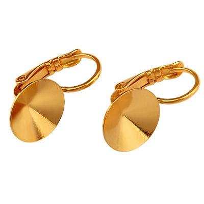 Pair of earrings with brisur and glue setting for Rivoli SS47, gold plated 
