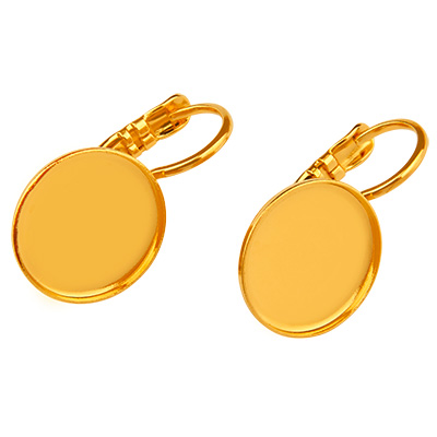 Pair of earrings with brisur and adhesive setting for round cabochons 12 mm, gold plated 