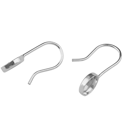 Pair of earrings with ear hooks and glue mount for round cabochons 6 mm, silver plated 