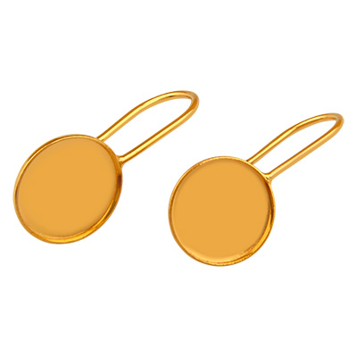 Pair of earrings with ear hook and glue mount for round cabochons 10 mm, gold plated 