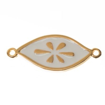 Metallanhänger / Armbandverbinder Oval Boho, vergoldet, emailliert, ca. 27 x 12 mm 