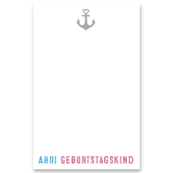 Schmuckkarte "Ahoi Geburtstagskind", hochkant, weiß, Größe 8,5 x 5,5 cm 