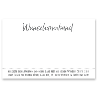 Schmuckkarte "Wunscharmband", quer, weiß/grau, Größe 8,5 x 5,5 cm 