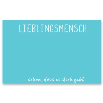 Schmuckkarte "Lieblingsmensch", quer, türkisblau Größe 8,5 x 5,5 cm 