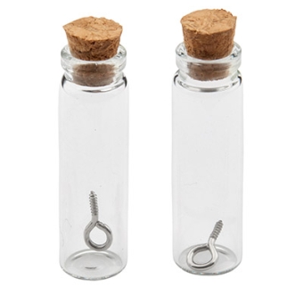 Mini Glasflaschen, 40 x 12 mm, mit Korkenverschluss und Aufhängeöse, 2 Stück 