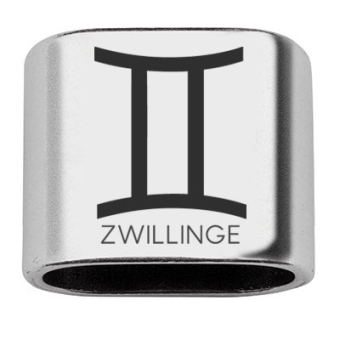 Zwischenstück mit Gravur Sternzeichen "Zwilling", 20 x 24 mm, versilbert, geeignet für 10 mm Segelseil 