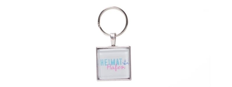 Keyring with square glass cabochon home port 