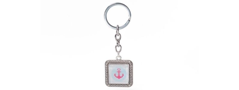 Keyring with square glass cabochon anchor 