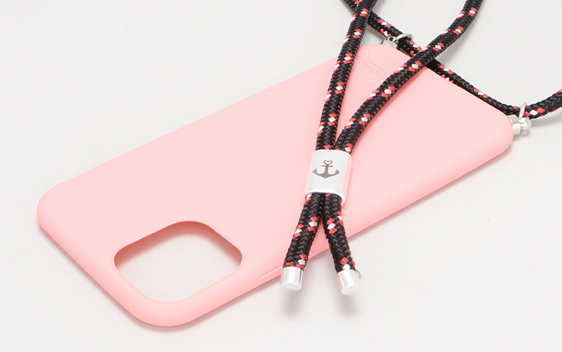 Mobile phone chain "Anchor" with engraved slider, screw rivets and sail rope 