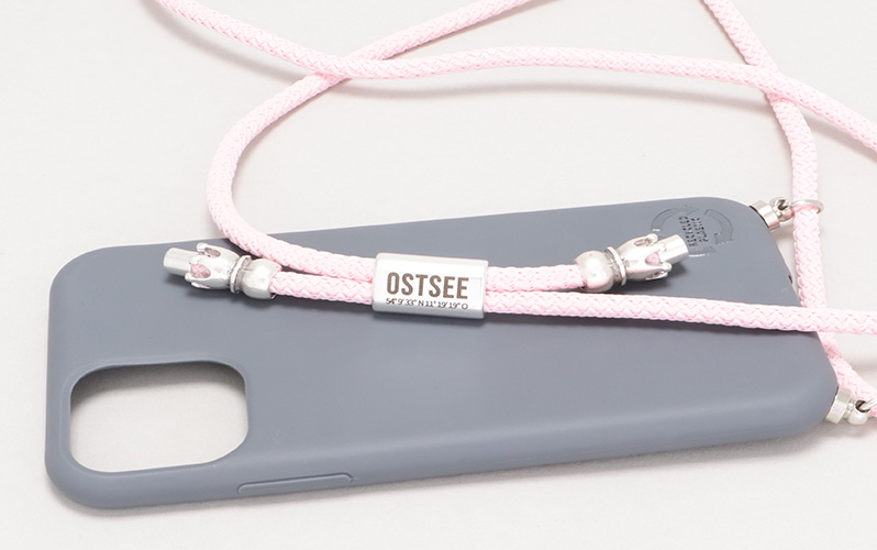 Mobile phone chain "Baltic Sea" with engraved slider, screw rivets and sailing rope 