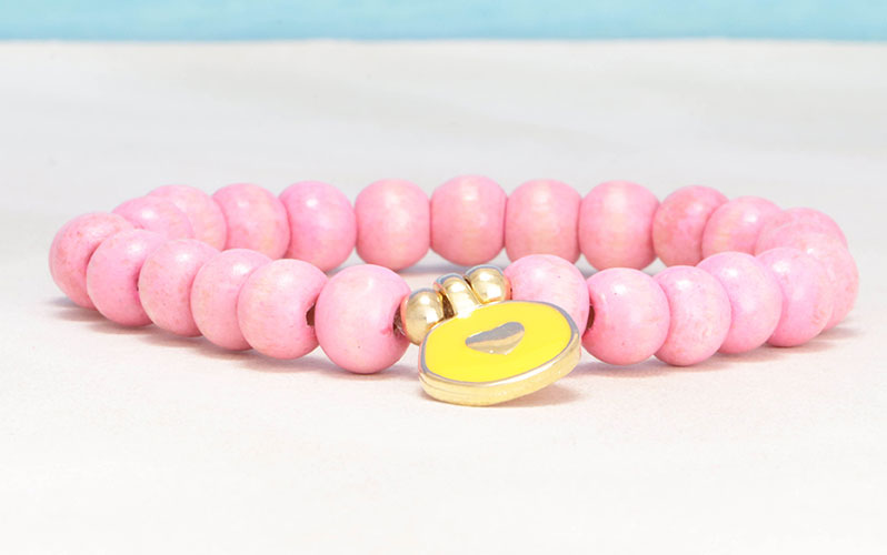 Summer Bracelet with Wooden Beads and Metal Pendant Heart 