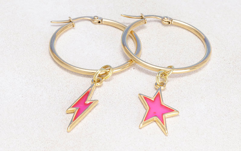 Summer Creoles with Vitraux Pendants Star and Lightning Bolt 
