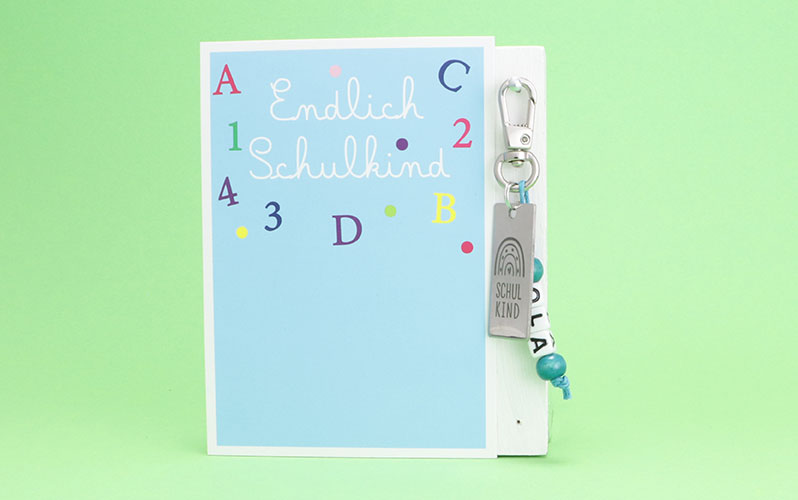 Satchel Pendant with Engraved "Schoolchild" Tag and Letter Beads 