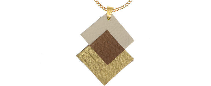 Leather Pendant with Link Chain Double Rhombus 