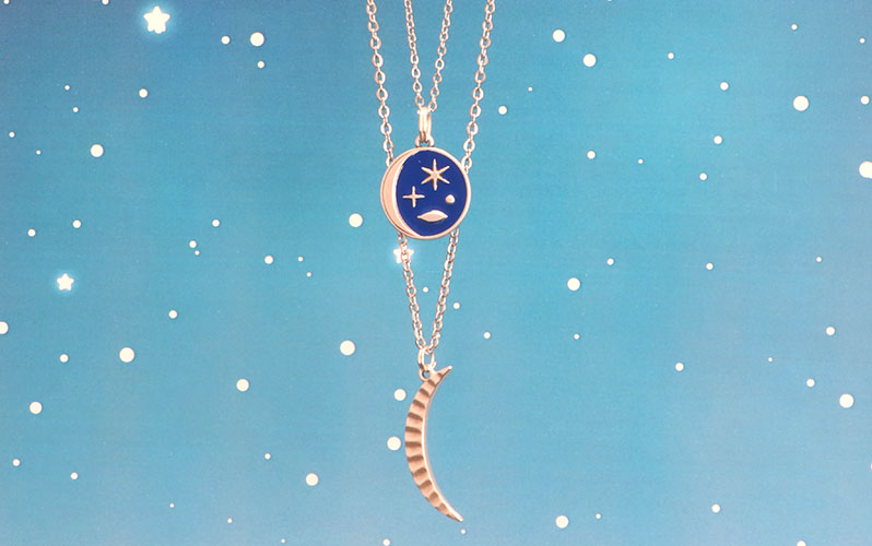 Heavenly chains with moon and star pendants silver plated 