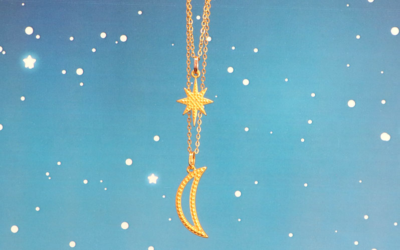 Heavenly chains with moon and star pendants gold plated 