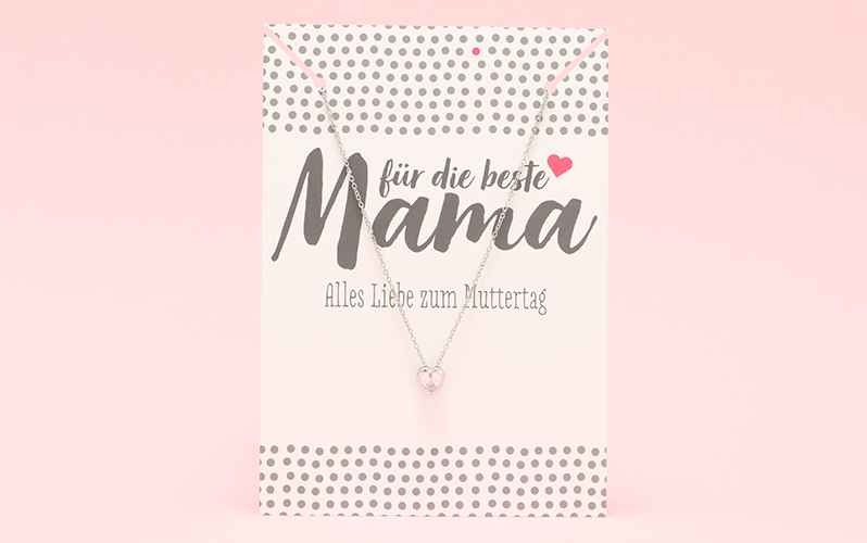 Edelstahl Kette zum Muttertag auf Schmuckkarte "Herz" 