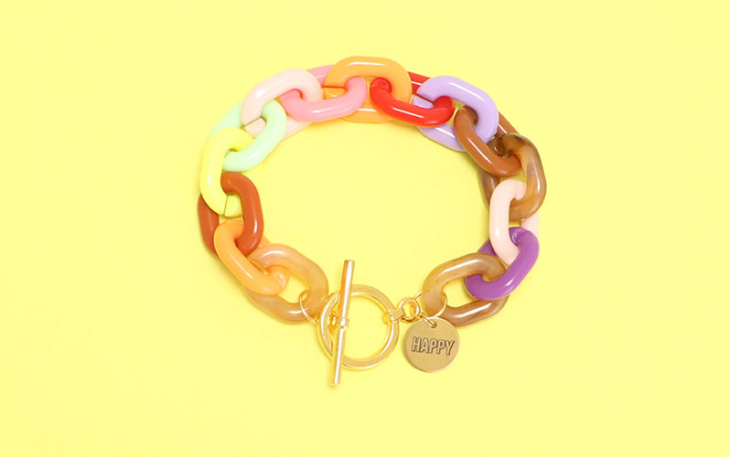 Armband mit Acrylgliederkette und Edelstahlanhänger Multicolor 