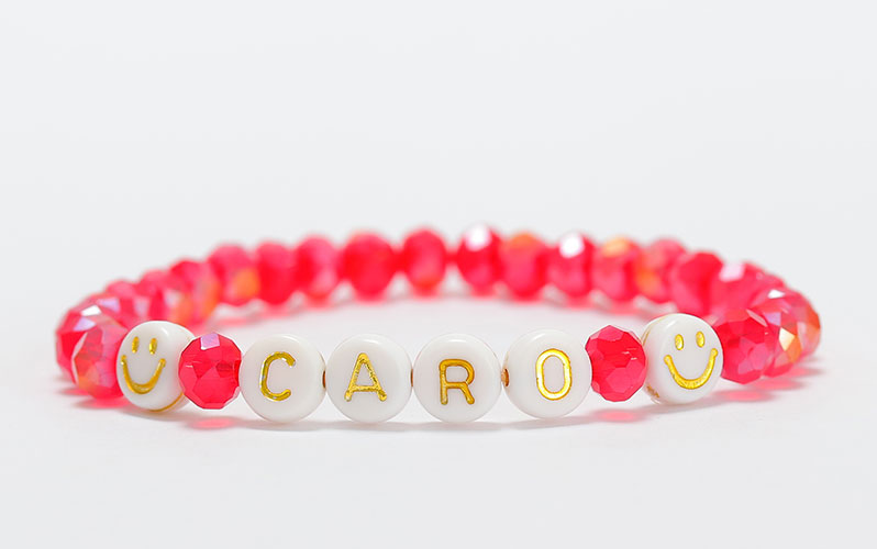 Children's bracelet with glitter beads and letters red 