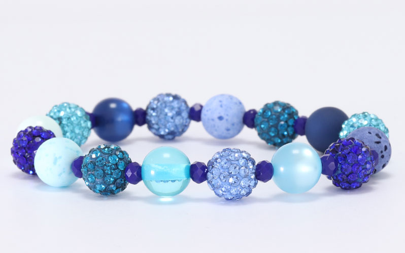 Armband mit Shamballa Perlen und Polaris Perlen Capri-Blue-Mix 