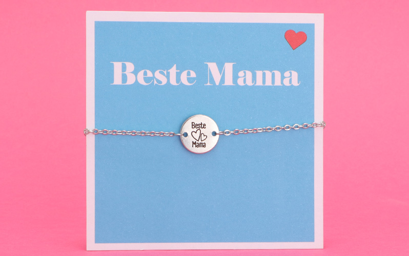 Edelstahl Armband mit graviertem Coin "Beste Mama" und Gliederkette 