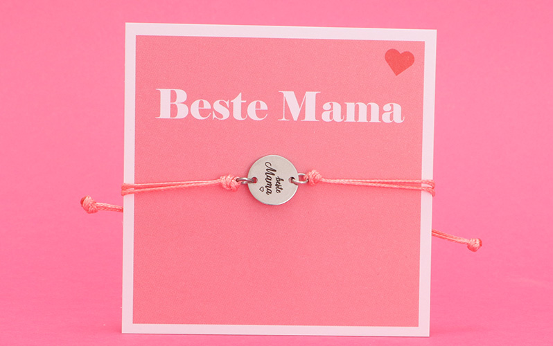 Edelstahl Armband mit graviertem Coin "Beste Mama" mit Herz und Gliederkette 