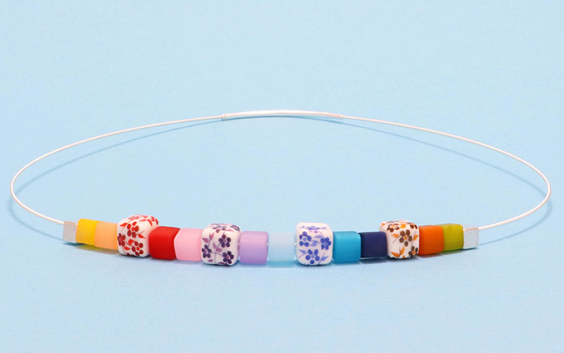 Necklace with Flower Cubes Rainbow 