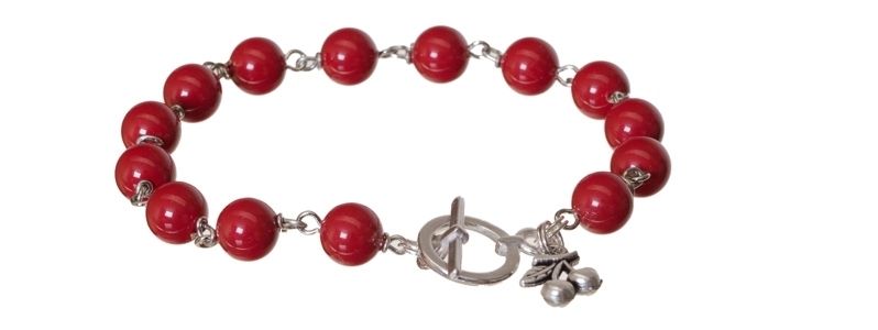 Bracelet with Crystal Pearls Red Coral 