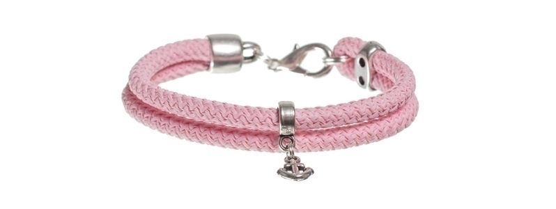 Bracelet double avec corde à voile Ancre rose 