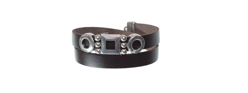 Leather bracelet with sliding bead square 