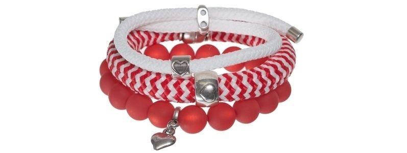 Bracelets with striped sail rope red 