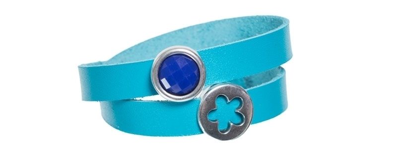 Leather Bracelet with Slider Beads Double Blue 