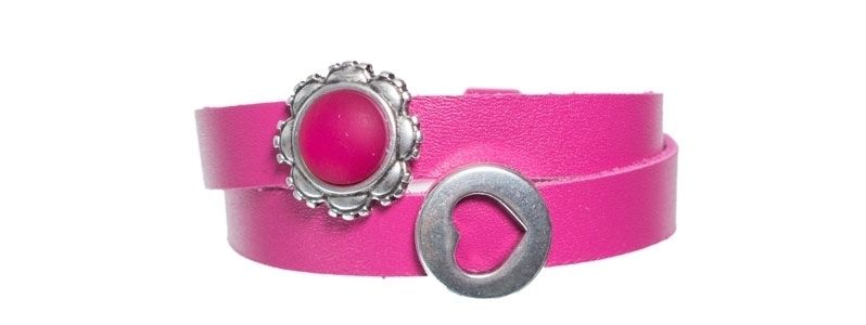 Leather Bracelet with Slider Beads Double Raspberry 