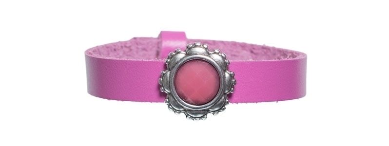 Leather Bracelet with Slider Beads Simple Pink 