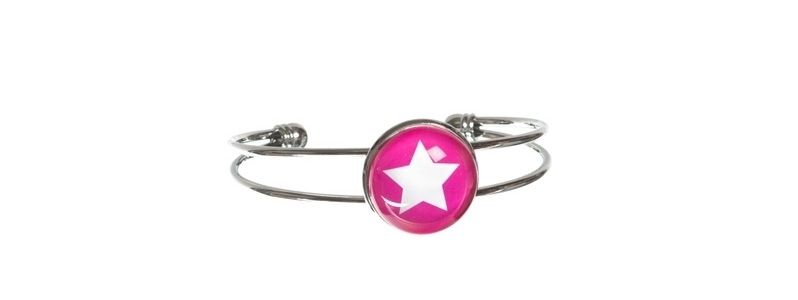 Bangle with glass abochon and star pink 