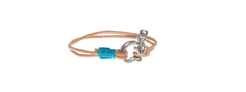 Bracelet avec bande en cuir naturel/turquoise 