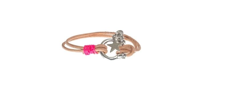 Bracelet avec bande en cuir naturel/rose 