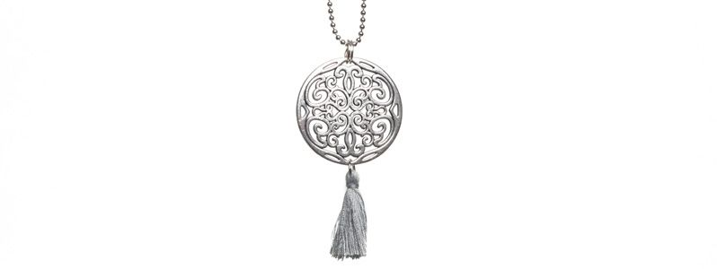 Necklace with Filigree Boho Pendant Round Silver Plated 