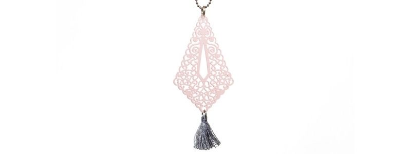 Necklace with Filigree Boho Pendant Rhombus Pink 