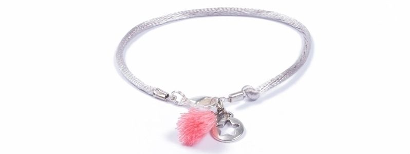 Summer Bracelet with Tassels Pink-Grey 