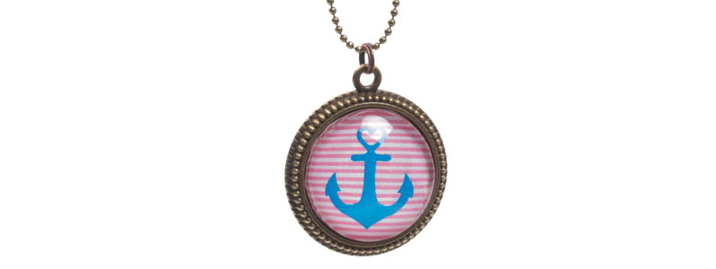 Sea pendant with glass cabochons anchor 
