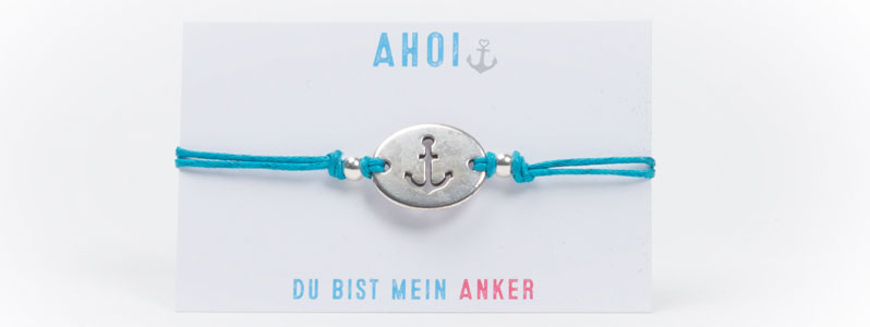 Anchor Cotton Bracelet Turquoise Blue Silver 