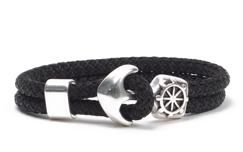 Bracelet ancre & corde à voile noir 